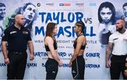 12 December 2017; Katie Taylor, left, and Jessica McCaskill square off after weighing in at the Courthouse Hotel in Shoreditch, London, ahead of their WBA Lightweight World Title fight. Photo by Stephen McCarthy/Sportsfile
