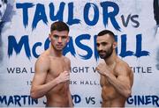 12 December 2017; Martin Ward, left, and Juli Giner square off after weighing in at the Courthouse Hotel in Shoreditch, London, ahead of their vacant European Super Featherweight Title bout. Photo by Stephen McCarthy/Sportsfile