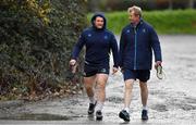13 December 2017; Head coach Leo Cullen, right, arrives with Jack McGrath during Leinster rugby squad training at UCD in Dublin. Photo by Brendan Moran/Sportsfile
