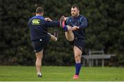 13 December 2017; Cian Healy, right, and Bryan Byrne during Leinster rugby squad training at UCD in Dublin. Photo by Brendan Moran/Sportsfile