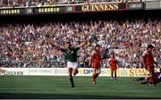 26 May 1992; John Aldridge of Republic of Ireland celebrates his goal against Albania. World Cup Qualifier, Republic of Ireland v Albania, Lansdowne Road. Photo by David Maher / SPORTSFILE