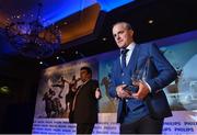 13 December 2017; Galway hurling manager Micheál Donoghue leaves the stage with his award after being named the Philips Lighting Sports Manager of the Year 2017 during the Philips Lighting Sports Manager of the Year 2017 awards at The Intercontinental Hotel, Simmonscourt Road, in Ballsbridge, Dublin. Photo by Seb Daly/Sportsfile