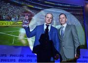 13 December 2017; Galway hurling manager Micheál Donoghue, left, is congratulated by Paul Watson, Commercial Manager Philips Lighting, after being named the Philips Lighting Sports Manager of the Year 2017 during the Philips Lighting Sports Manager of the Year 2017 awards at The Intercontinental Hotel, Simmonscourt Road, in Ballsbridge, Dublin. Photo by Seb Daly/Sportsfile