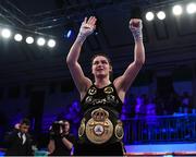 13 December 2017; Katie Taylor celebrates after her WBA Lightweight World Title fight against Jessica McCaskill at York Hall in London, England. Photo by Stephen McCarthy/Sportsfile
