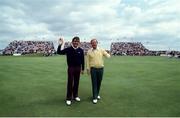 1 June 1986; Severiano Ballesteros and Jack Nicklaus during the Irish Open. Portmarnock Golf Club, Co Dublin, Ireland.