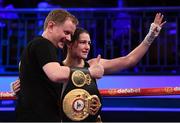 13 December 2017; Katie Taylor and manager Brian Peters celebrates following her WBA Lightweight World Title fight against Jessica McCaskill at York Hall in London, England. Photo by Stephen McCarthy/Sportsfile