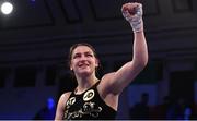 13 December 2017; Katie Taylor celebrates following her WBA Lightweight World Title fight against Jessica McCaskill at York Hall in London, England. Photo by Stephen McCarthy/Sportsfile