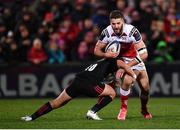 15 December 2017; Stuart McCloskey of Ulster is tackled by Marcus Smith of Harlequins during the European Rugby Champions Cup Pool 1 Round 4 match between Ulster and Harlequins at the Kingspan Stadium in Belfast. Photo by Ramsey Cardy/Sportsfile