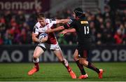 15 December 2017; Craig Gilroy of Ulster is tackled by Winston Stanley of Harlequins during the European Rugby Champions Cup Pool 1 Round 4 match between Ulster and Harlequins at the Kingspan Stadium in Belfast. Photo by Ramsey Cardy/Sportsfile