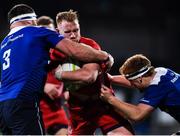 15 December 2017; Will Hurrell of Bristol is tackled by Michael Bent and Peadar Timmins of Leinster A during the British & Irish Cup Roud 4 match between Leinster A and Bristol at Donnybrook Stadium in Dublin. Photo by Matt Browne/Sportsfile
