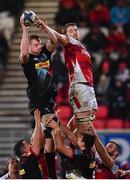 15 December 2017; George Merrick of Harlequins takes possession from a lineout ahead of Iain Henderson of Ulster during the European Rugby Champions Cup Pool 1 Round 4 match between Ulster and Harlequins at the Kingspan Stadium in Belfast. Photo by Ramsey Cardy/Sportsfile