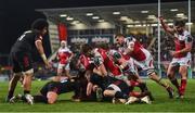 15 December 2017; Alan O'Connor, hidden, goes over to score Ulster's fourth try during the European Rugby Champions Cup Pool 1 Round 4 match between Ulster and Harlequins at the Kingspan Stadium in Belfast. Photo by Ramsey Cardy/Sportsfile