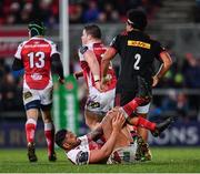 15 December 2017; Charles Piutau of Ulster reacts after picking up an injury during the European Rugby Champions Cup Pool 1 Round 4 match between Ulster and Harlequins at the Kingspan Stadium in Belfast. Photo by Ramsey Cardy/Sportsfile