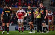 15 December 2017; Kyle Sinckler of Harlequins reacts after receiving a yellow card during the European Rugby Champions Cup Pool 1 Round 4 match between Ulster and Harlequins at the Kingspan Stadium in Belfast. Photo by Ramsey Cardy/Sportsfile