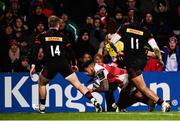 15 December 2017; Charles Piutau of Ulster goes over to score his side's third try during the European Rugby Champions Cup Pool 1 Round 4 match between Ulster and Harlequins at the Kingspan Stadium in Belfast. Photo by Ramsey Cardy/Sportsfile