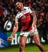 15 December 2017; Charles Piutau of Ulster celebrates after scoring his side's third try during the European Rugby Champions Cup Pool 1 Round 4 match between Ulster and Harlequins at the Kingspan Stadium in Belfast. Photo by Oliver McVeigh/Sportsfile