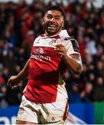 15 December 2017; Charles Piutau of Ulster celebrates after scoring his side's third try during the European Rugby Champions Cup Pool 1 Round 4 match between Ulster and Harlequins at the Kingspan Stadium in Belfast. Photo by Oliver McVeigh/Sportsfile
