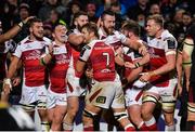 15 December 2017; Alan O'Connor of Ulster centre, being congratulated by team mates after scoring his side's fourth try during the European Rugby Champions Cup Pool 1 Round 4 match between Ulster and Harlequins at the Kingspan Stadium in Belfast. Photo by Oliver McVeigh/Sportsfile