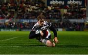 15 December 2017; Andrew Trimble of Ulster goes over to score his side's sixth try during the European Rugby Champions Cup Pool 1 Round 4 match between Ulster and Harlequins at the Kingspan Stadium in Belfast. Photo by Ramsey Cardy/Sportsfile