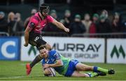 16 December 2017; Jack Carty of Connacht scores a try despite the tackle of Florian Cazenave of Brive during the European Rugby Challenge Cup Pool 5 Round 4 match between Connacht and Brive at the Sportsground in Galway. Photo by Matt Browne/Sportsfile