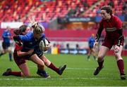 16 December 2017; Ailsa Hughes of Leinster goes over to score her side's first try despite the efforts of Ellen Murphy of Munster during the Women's Interprovincial Rugby match between Munster and Leinster at Thomond Park in Limerick. Photo by Eóin Noonan/Sportsfile