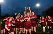 16 December 2017; Siobhan Fleming of Munster lifting the cup after the Women's Interprovincial Rugby match between Munster and Leinster at Thomond Park in Limerick. Photo by Eóin Noonan/Sportsfile