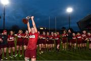 16 December 2017; Siobhan Fleming of Munster lifting the cup after the Women's Interprovincial Rugby match between Munster and Leinster at Thomond Park in Limerick. Photo by Eóin Noonan/Sportsfile
