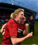 16 December 2017; Siobhan Fleming of Munster celebrates with team-mate Ciara Griffin after the Women's Interprovincial Rugby match between Munster and Leinster at Thomond Park in Limerick. Photo by Eóin Noonan/Sportsfile