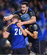 16 December 2017; James Ryan of Leinster celebrates with team-mates Dan Leavy, Scott Fardy and try scorer Luke McGrath after their side's first try during the European Rugby Champions Cup Pool 3 Round 4 match between Leinster and Exeter Chiefs at the Aviva Stadium in Dublin. Photo by Brendan Moran/Sportsfile