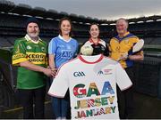 19 December 2017; Tour Guides, from left, Christy O’Connell, Kerry, Lauren Burke, Dublin, Niamh Toolan, Eire Óg San Francisco, and Tom Ryan, Na Fianna, Dublin, from the GAA Museum at Croke Park during the recent ‘GAA Jersey January’ launch at Croke Park. GAA Jersey January encourages visitors to proudly wear their GAA club, county or Kellogg’s Cúl Camp jerseys to avail of a half-price admission to the Croke Park Stadium Tour during the month of January. www.crokepark.ie/jerseyjanuary. Photo by Seb Daly/Sportsfile