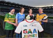19 December 2017; Tour Guides, from left, Christy O’Connell, Kerry, Lauren Burke, Dublin, Niamh Toolan, Eire Óg San Francisco, and Tom Ryan, Na Fianna, Dublin, from the GAA Museum at Croke Park during the recent ‘GAA Jersey January’ launch at Croke Park. GAA Jersey January encourages visitors to proudly wear their GAA club, county or Kellogg’s Cúl Camp jerseys to avail of a half-price admission to the Croke Park Stadium Tour during the month of January. www.crokepark.ie/jerseyjanuary. Photo by Seb Daly/Sportsfile