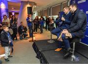 16 December 2017; Leinster players Jamie Heaslip and Dave Kearney at a Q&A with Damien O'Meara and guests in the Blue Room ahead of the European Rugby Champions Cup Pool 3 Round 4 match between Leinster and Exeter Chiefs at the Aviva Stadium in Dublin. Photo by Brendan Moran/Sportsfile
