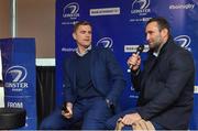 16 December 2017; Leinster players Jamie Heaslip and Dave Kearney at a Q&A with Damien O'Meara and guests in the Blue Room ahead of the European Rugby Champions Cup Pool 3 Round 4 match between Leinster and Exeter Chiefs at the Aviva Stadium in Dublin. Photo by Brendan Moran/Sportsfile