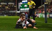 15 December 2017; Andrew Trimble of Ulster scores his side's sixth try during the European Rugby Champions Cup Pool 1 Round 4 match between Ulster and Harlequins at the Kingspan Stadium in Belfast. Photo by Ramsey Cardy/Sportsfile