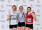 17 December 2017; Niamh Carey, centre, of Dundrum South Dublin AC after winning the Girls under-19 4000m with third place Caron Ryan from Connacht, left, and second place Shauna Doellken-O'Shea of Kenmare AC, Co Kerry at the AAI Novice & Juvenile Uneven Age XC Championships at the WIT Arena in Waterford. Photo by Matt Browne/Sportsfile
