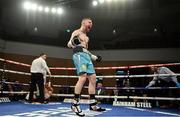 10 March 2017; Lewis Crocker celebrates defeating Ferenc Jarko in their welterweight bout in the Waterfront Hall in Belfast. Photo by Ramsey Cardy/Sportsfile