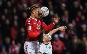 11 November 2017; Yussuf Poulsen of Denmark in action against Stephen Ward of Republic of Ireland during the FIFA 2018 World Cup Qualifier Play-off 1st Leg match between Denmark and Republic of Ireland at Parken Stadium in Copenhagen, Denmark. Photo by Ramsey Cardy/Sportsfile