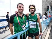 6 August 2017; Mick Clohissey of Ireland with Team Physiotherapist Declan Monaghan following the Men's Marathon event during day three of the 16th IAAF World Athletics Championships at Tower Bridge in London, England. Photo by Stephen McCarthy/Sportsfile