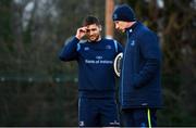 19 December 2017; Ross Byrne, left, with head coach Leo Cullen during Leinster rugby squad training at UCD in Dublin. Photo by Brendan Moran/Sportsfile
