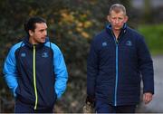 19 December 2017; James Lowe, left, arrives with head coach Leo Cullen for Leinster rugby squad training at UCD in Dublin. Photo by Brendan Moran/Sportsfile