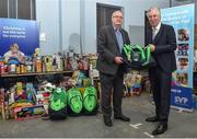 20 December 2017; FAI CEO John Delaney, along with Republic of Ireland Under 16 manager Paul Osam and Women's U16 manager Sharon Boyle, hand over Ireland bags full with jerseys, footballs & other merchandise to Liam Casey, East Region President, of the St Vincent De Paul as part of a Christmas donation for families in need. Pictured are Liam Casey, East Region President, of the St Vincent De Paul, left, and FAI CEO John Delaney, at the St Vincent De Paul National Office on Sean McDermott Street in Dublin. Photo by Seb Daly/Sportsfile