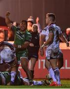 23 December 2017; Bundee Aki of Connacht celebrates his side's fourth try during the Guinness PRO14 Round 11 match between Connacht and Ulster at the Sportsground in Galway. Photo by Ramsey Cardy/Sportsfile