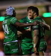 23 December 2017; Connacht players, from left, Niyi Adeleokun, Conor Carey and Bundee Aki celebrate their side's fifth try during the Guinness PRO14 Round 11 match between Connacht and Ulster at the Sportsground in Galway. Photo by Ramsey Cardy/Sportsfile