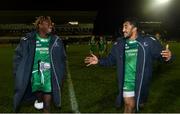 23 December 2017; Connacht's Niyi Adeleokun, left, and Bundee Aki following their victory in the Guinness PRO14 Round 11 match between Connacht and Ulster at the Sportsground in Galway. Photo by Ramsey Cardy/Sportsfile