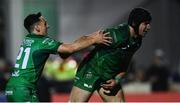 23 December 2017; Ultan Dillane of Connacht celebrates with James Mitchell after scoring his side's sixth try during the Guinness PRO14 Round 11 match between Connacht and Ulster at the Sportsground in Galway. Photo by Ramsey Cardy/Sportsfile