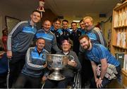 25 December 2017; Manager Jim Gavin, captain Stephen Cluxton, Jack McCaffrey, Brian Fenton, Cormac Costello, Michael Fitzsimons, selector Shane O'Hanlon, David Hendrick and Dr Diarmuid Smyth with Patsy Kiernan, the caretaker of Parnell Park, the Dublin County Board HQ, during the Dublin Football team visit to Beaumont Hospital in Dublin. Photo by Ray McManus/Sportsfile