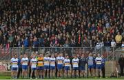 15 October 2017; A general view of the Errigal Ciaran squad standing for the national anthem before the Tyrone County Senior Football Championship Final match between Errigal Ciaran and Omagh St Enda's at Healy Park in Tyrone. Photo by Oliver McVeigh/Sportsfile