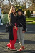 26 December 2017; Siofra Murray, left, from Dun Laoghaire, Dublin, and Amelia Madden from Killiney, Dublin, enjoying Day 1 of the Leopardstown Christmas Festival at Leopardstown in Dublin. Picture credit: Barry Cregg / SPORTSFILE