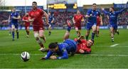 26 December 2017; James Lowe of Leinster is prevented from scoring a try by Andrew Conway of Munster, for which a penalty try was subsequently awarded, during the Guinness PRO14 Round 11 match between Munster and Leinster at Thomond Park in Limerick. Photo by Brendan Moran/Sportsfile