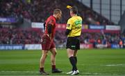 26 December 2017; Referee Nigel Owens shows a yellow card to Andrew Conway of Munster and awards a penalty try to Leinster during the Guinness PRO14 Round 11 match between Munster and Leinster at Thomond Park in Limerick. Photo by Brendan Moran/Sportsfile